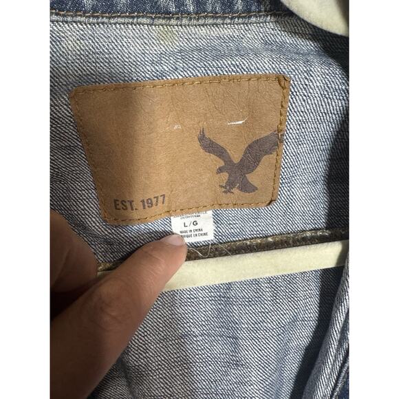 2014 American Eagle Outfitters Denim Athletic Fit Jacket Mens Large Blue Jean - Picture 3 of 8